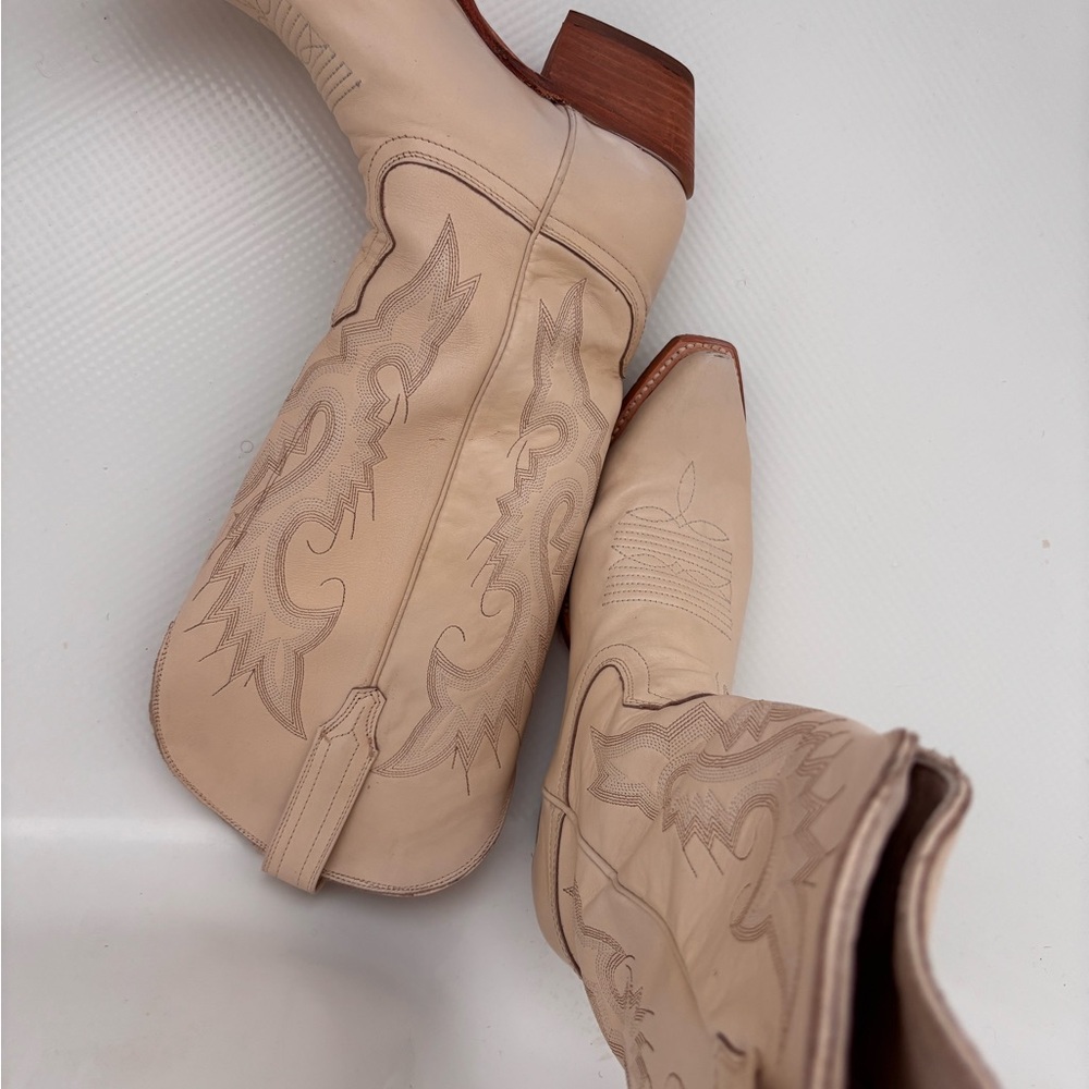 Freebird by Steven Cream Heeled Boots with Western Stitching